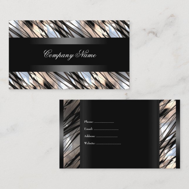 Tarjeta De Visita Elegante blanco negro plateado indestructible (Anverso / Reverso)