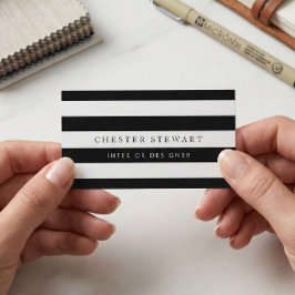 Tarjeta De Visita Elegante blanco negro rayado - simple Minimalista