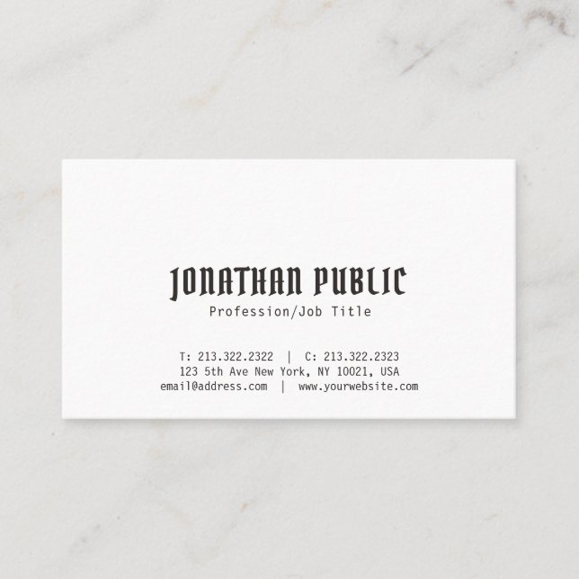 Tarjeta De Visita Elegante Blanco Profesional Moderno Diseño Simple (Anverso)