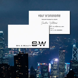 Tarjeta De Visita Elegante blanco sencillo con monograma simple