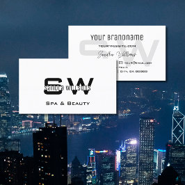 Tarjeta De Visita Elegante blanco sencillo y moderno con monograma