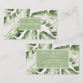 Tarjeta De Visita Elegante Blanco Verde Hojas de Playa Tropical Chic