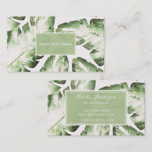 Tarjeta De Visita Elegante Blanco Verde Hojas de Playa Tropical Chic