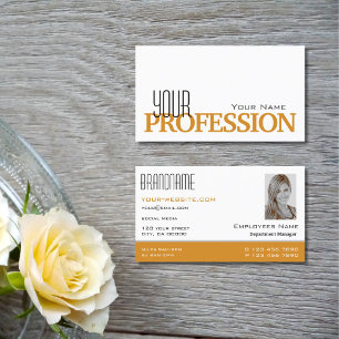 Tarjeta De Visita Elegante blanco y Naranja con foto profesional
