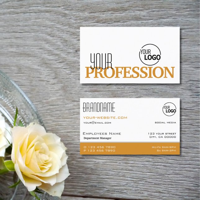 Tarjeta De Visita Elegante blanco y Naranja simple moderno con logot (Subido por el creador)