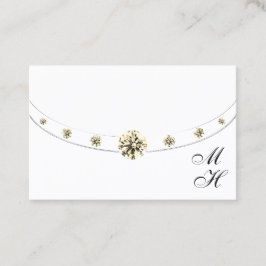 Tarjeta De Visita Elegante blanco y plateado con diamantes de monogr