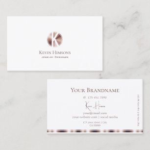 Tarjeta De Visita Elegante blanco y Rosa dorado con monograma