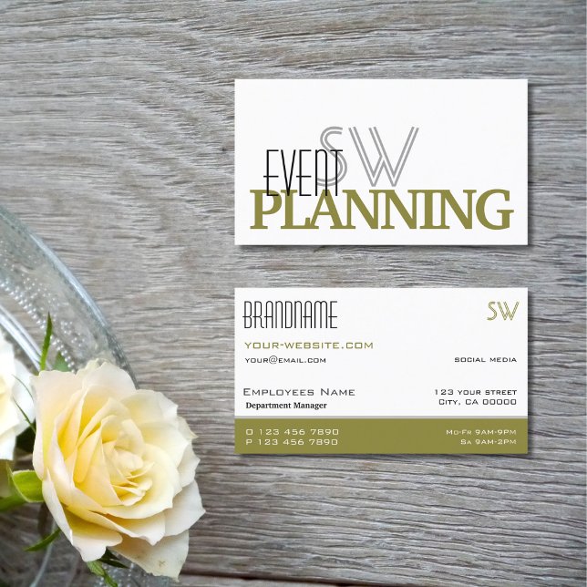 Tarjeta De Visita Elegante blanco y verde oliva con monograma (Subido por el creador)