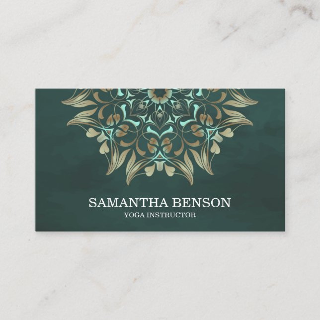 Tarjeta De Visita Elegante Blue & Gold Lotus Yoga Instructor Busines (Anverso)