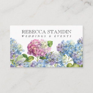 Tarjeta De Visita Elegante Blue Hydrangea Floral Professional