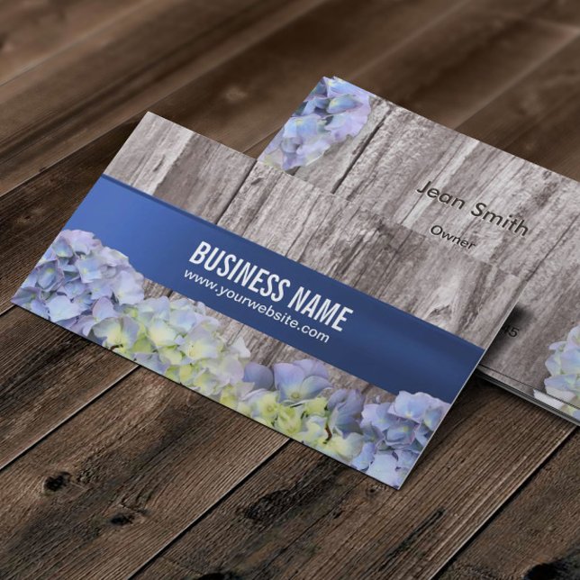 Tarjeta De Visita Elegante Blue Hydrangea Flores Fondo de Madera (Subido por el creador)