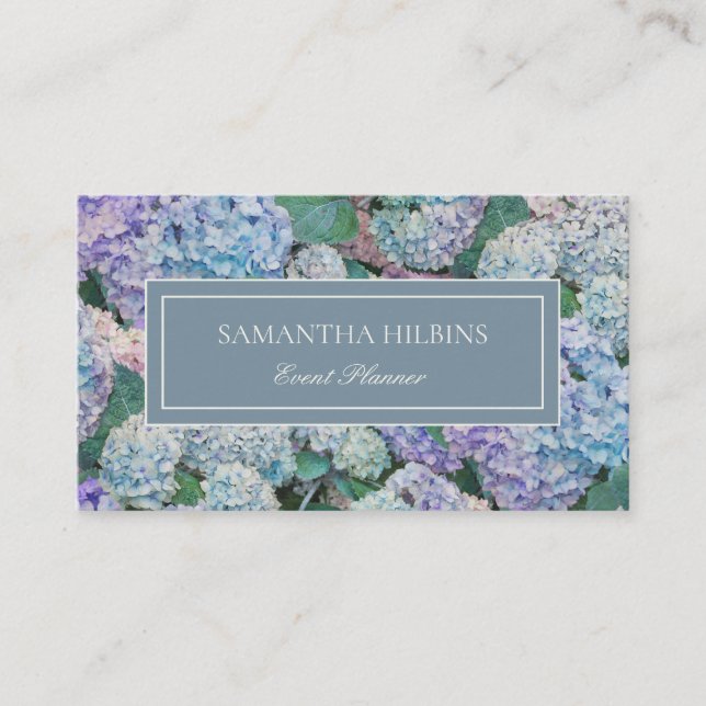 Tarjeta De Visita Elegante Blue Hydrangea Gray Profesional (Anverso)