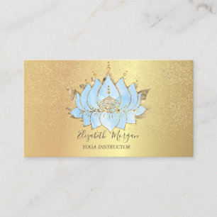 Tarjeta De Visita Elegante Blue Lotus Gold Confetti Yoga