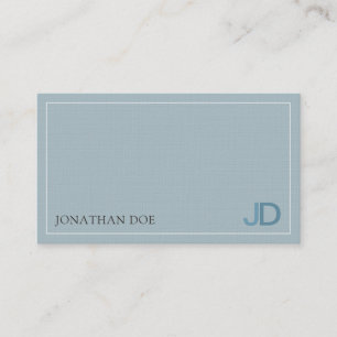 Tarjeta De Visita Elegante Blue Modern Monogram Premium Linen Luxury
