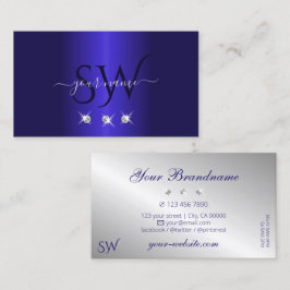 Tarjeta De Visita Elegante Blue Silver Sparkling Diamonds Initials
