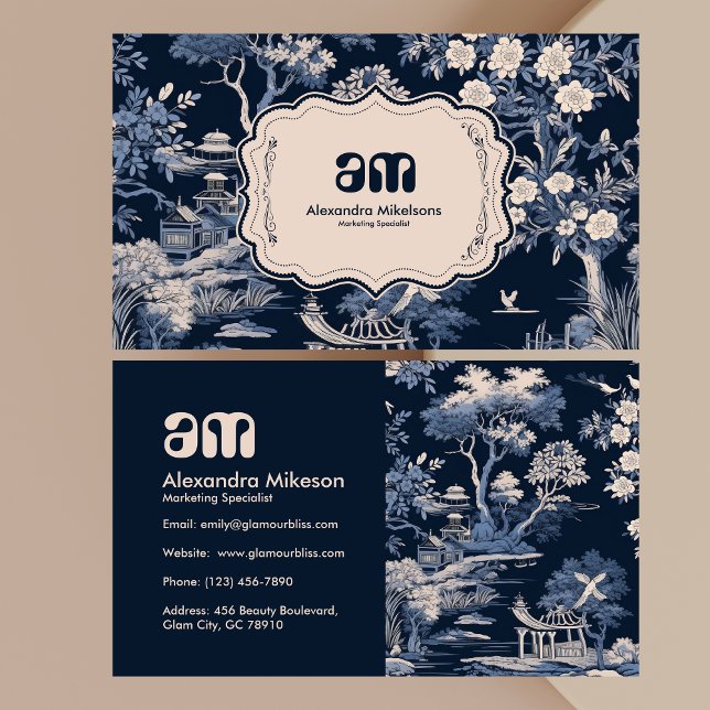 Tarjeta De Visita Elegante Blue Toile De Jouy (Subido por el creador)