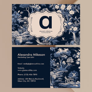 Tarjeta De Visita Elegante Blue Toile De Jouy