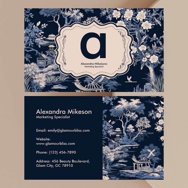 Tarjeta De Visita Elegante Blue Toile De Jouy (Subido por el creador)