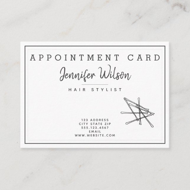 Tarjeta De Visita Elegante Bobby Pins - Nombramiento de peluquería (Anverso)