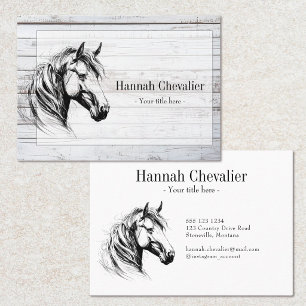 Tarjeta De Visita elegante boceto de caballo equestre en blanco y ne