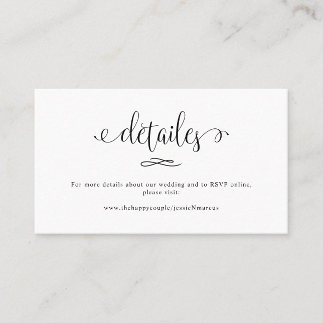 Tarjeta De Visita Elegante Boda de caligrafía detalles (Anverso)
