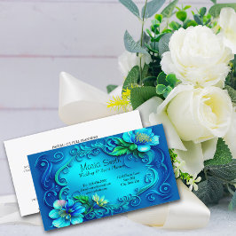 Tarjeta De Visita Elegante Boda de flores azules planificador de eve