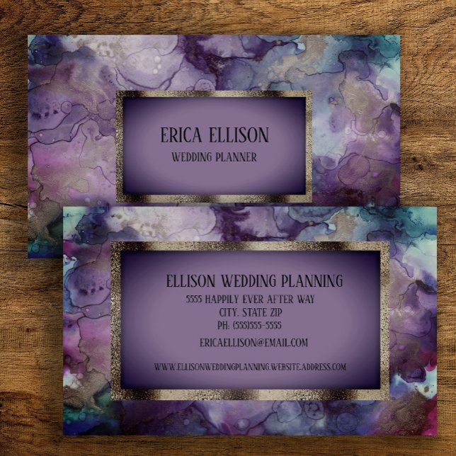 Tarjeta De Visita Elegante Boda de Plata Violeta Morada Moderna (Purple and blue watercolor business card)