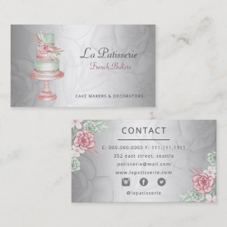 Tarjeta De Visita Elegante Boda floral Rubor Plateado Fabricante de