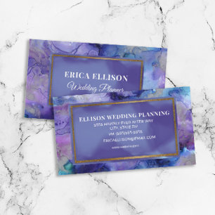 Tarjeta De Visita Elegante Boda Moderna de Acuarela Azul y Morado