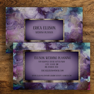 Tarjeta De Visita Elegante Boda Moderna Violeta Plateado