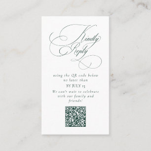 Tarjeta De Visita Elegante Boda verde esmeralda código QR, por favor