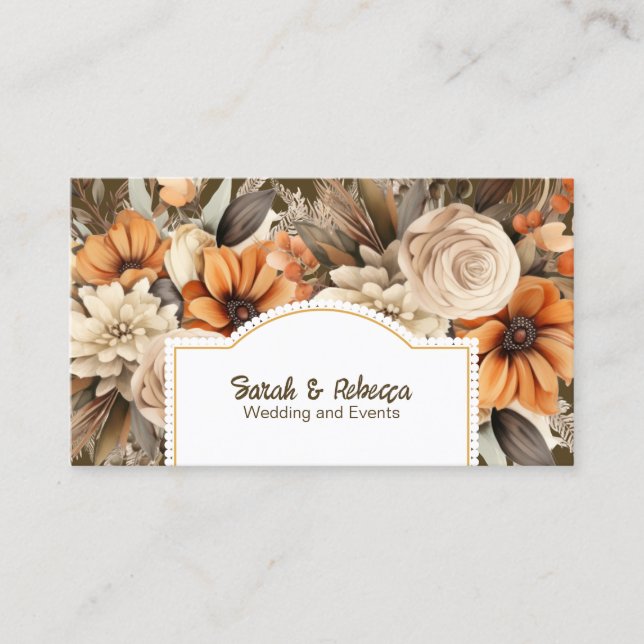 Tarjeta De Visita Elegante Boho Bohemian Gold Champagne Brown Floral (Anverso)