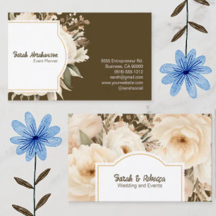 Tarjeta De Visita Elegante Boho Bohemian Gold Champagne Brown Floral