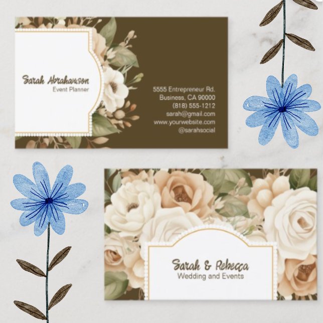 Tarjeta De Visita Elegante Boho Bohemian Gold Champagne Brown Floral (Subido por el creador)