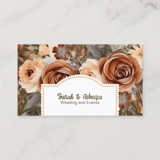 Tarjeta De Visita Elegante Boho Bohemian Gold Champagne Brown Floral (Anverso)