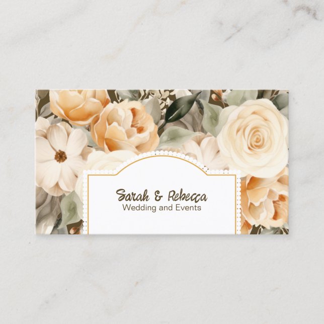 Tarjeta De Visita Elegante Boho Bohemian Gold Champagne Brown Floral (Anverso)