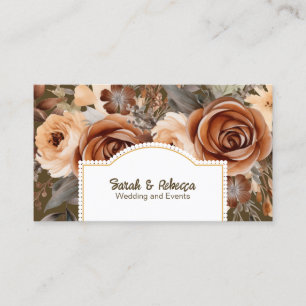 Tarjeta De Visita Elegante Boho Bohemio Dorado Champán Marrón Floral