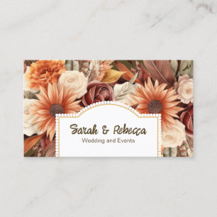 Tarjeta De Visita Elegante Boho Bohemio Floral Dorado Champán Marrón