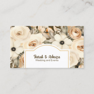 Tarjeta De Visita Elegante Boho Bohemio Floral Dorado Champán Marrón