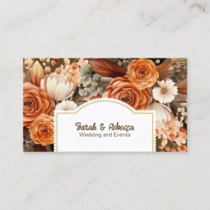 Tarjeta De Visita Elegante Boho Bohemio Floral Dorado Champán Marrón