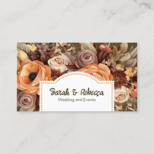 Tarjeta De Visita Elegante Boho Bohemio Floral Dorado Champán Marrón