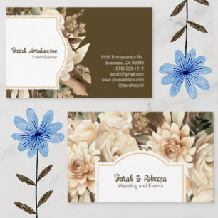 Tarjeta De Visita Elegante Boho Bohemio Floral Dorado Champán Marrón