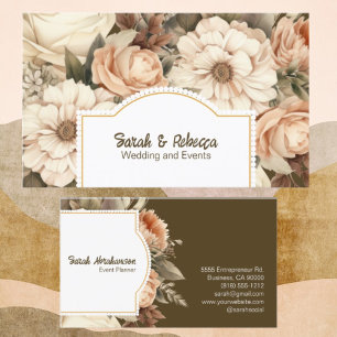 Tarjeta De Visita Elegante Boho Bohemio Floral Dorado Champán Marrón