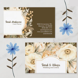 Tarjeta De Visita Elegante Boho Bohemio Floral Dorado Champán Marrón