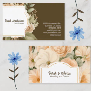 Tarjeta De Visita Elegante Boho Bohemio Floral Dorado Champán Marrón