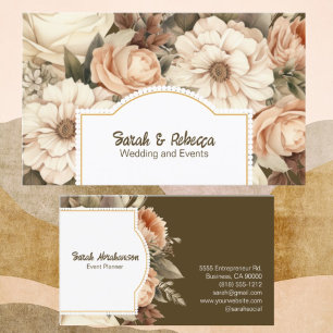 Tarjeta De Visita Elegante Boho Bohemio Floral Dorado Champán Marrón