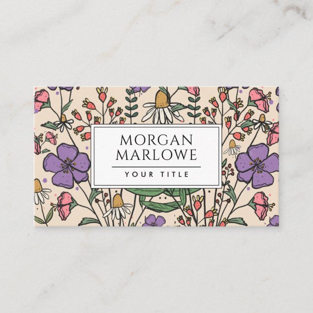 Tarjeta De Visita Elegante Boho Botanical Wildflower (Anverso)