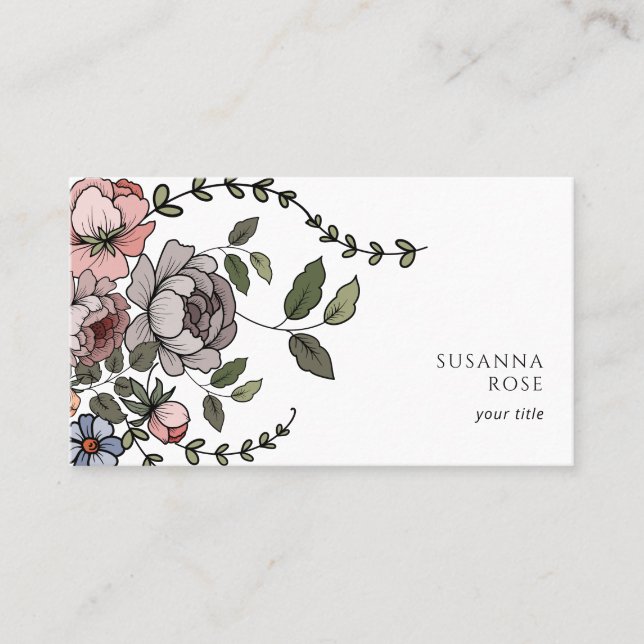 Tarjeta De Visita Elegante Boho Floral Botánico Profesional (Anverso)