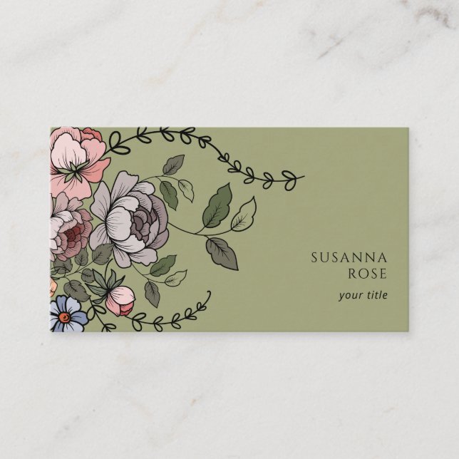 Tarjeta De Visita Elegante Boho Floral Botánico Profesional (Anverso)