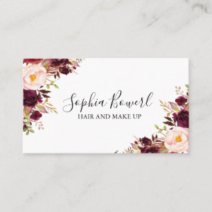 Tarjeta De Visita Elegante Boho Floral Burgundy Peony Rubor